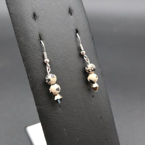 Silver Plated Dalmatian Jasper Handmade Earrings A7274 - Picture 2 of 5